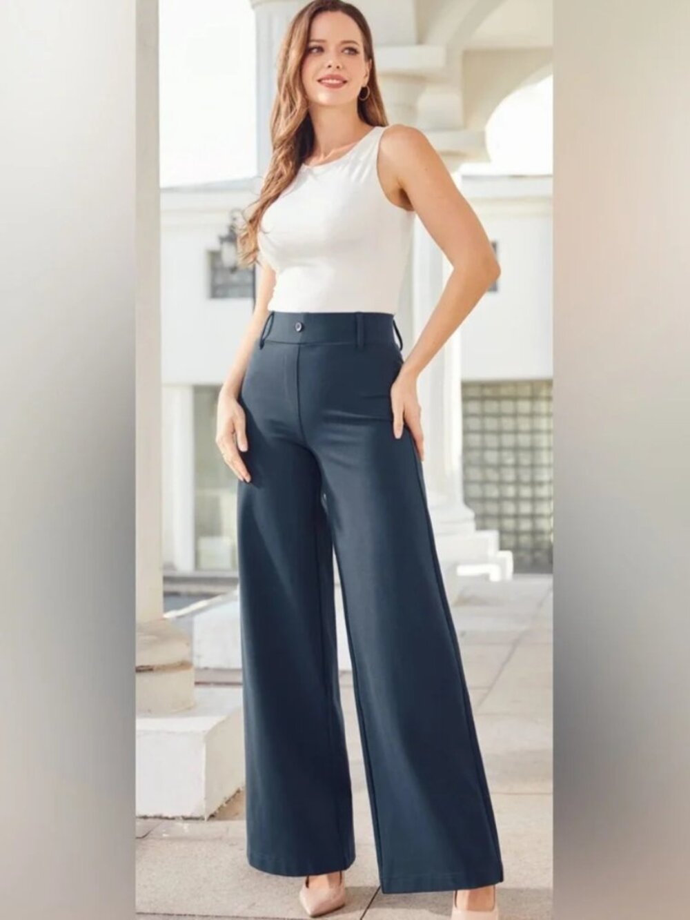 New Betabrand Navy Wide Leg Classic Dress Pant Yoga Pants XXLarge Long Tall